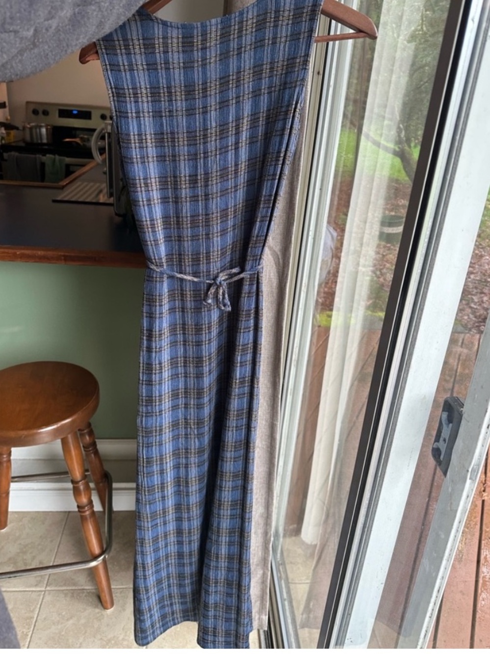 Honors Vintage 1990’s Sleeveless Blue Plaid Midi Maxi Dress Linen Rayon Afends - Picture 2 of 5